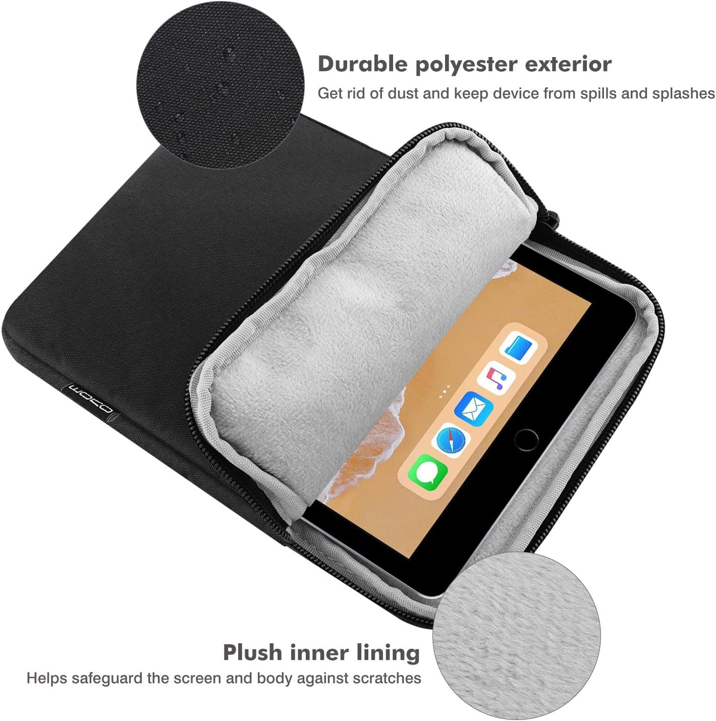 MoKo 7-8 Inch Tablet Sleeve Bag, Polyester Pouch Cover Case Fits iPad Mini (6th Gen) 8.3" 2021, iPad Mini 5/4/3/2/1 - Image 4