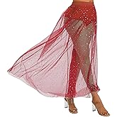 Rave Outfits for Women 2 in 1 Sheer Skirt Festival Clubwear Mesh High Waist Print A Line Maxi Skirt