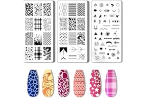 PH PandaHall 3pcs Nail Stamper Geometric Nail Stamping Plate Leopard Stripes Nail Art Stencils Print Nail Stencils Stainless Steel Nail Image Plates for Nail Art Design Print Manicure Salon