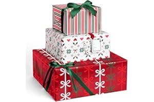 xo, Fetti Christmas Wrapping Paper + Tag Set - 12 Sheets | Holiday Gift Wrap, Decorative Bag, Holiday Party Favor, Red and Green