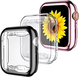 GEAK 3 Pack Compatible with Apple Watch Case 38mm,Soft HD High Sensitivity Screen Protector with TPU All Around Anti-Fall Protective Case Cover for iWatch Series 3/2/1 38mm Black/Clear/Rose Pink