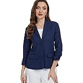 YOUNIFIZ Women's Linen Blazer Jacket 2025 Lightweight Button Lapel Casual 3/4 Ruched Sleeves Work Office Jackets