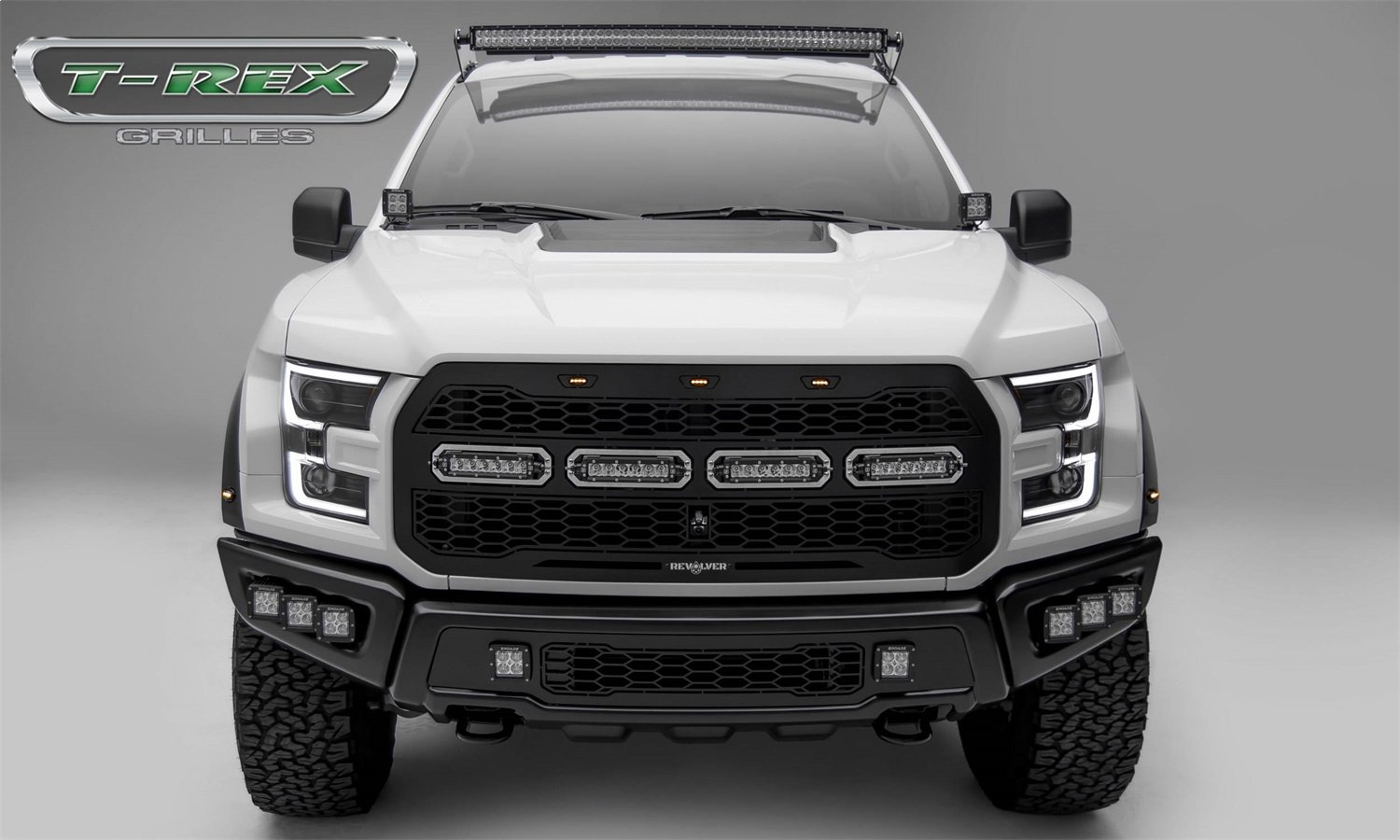 T-Rex Grilles 2017-2020 F-150 Raptor SVT Revolver Grille, Black, 1 Pc, Replacement with (4) 6 Inch LEDs, Fits Vehicles with Camera - PN #6515671