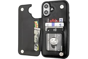 Onetop Compatible with iPhone 16 Plus Wallet Case with Card Holder, PU Leather Kickstand Card Slots Case, Double Magnetic Clasp and Durable Shockproof Cover 6.7 Inch (Black)