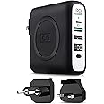 InfinaCore P3 8000mAh Portable Charger - 4-in-1 Fast Charging Power Bank Compatible w/iPhone - 18W Qi-Compatible USB C Charger Block w/UK/EU Adapters - Travel Battery Pack w/Foldable Plug - Black