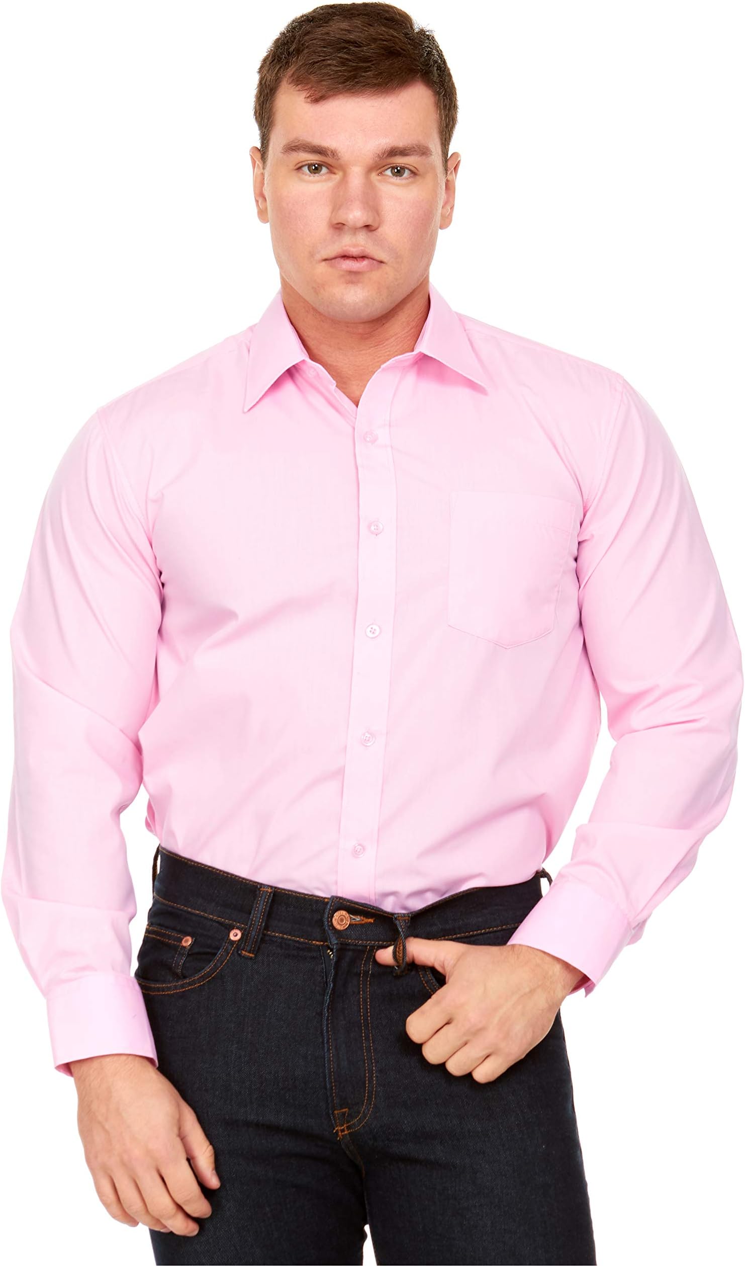Alberto Danelli Men’s Solid Long Sleeve Dress Shirt, Cotton Button Down