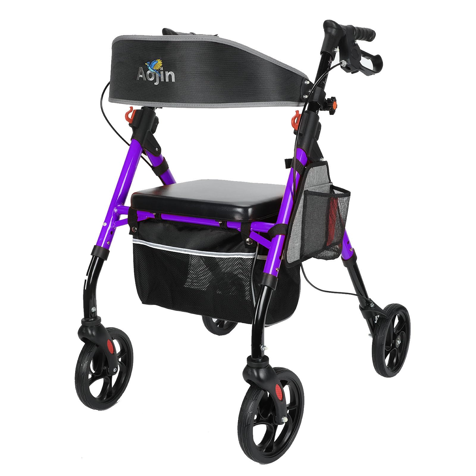 Photo 1 of Aojin Rollator Walker for Seniors, Lightweight Foldable All Terrain Rolling Walker with seat, Aluminum Walkers with 8 inch Rubber Wheels, Handles and Backrest for Seniors and Adult (Purple)