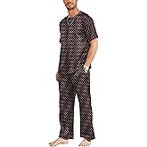 Ekouaer Mens Silk Satin Pajama Set Short Sleeve Sleepwear Silky Loungewear with Long Pants