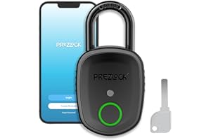 Prezlock Smart Fingerprint Padlock with Key, Biometric Padlock with APP, Suitable for Outdoor and Heavy Duty, IP65 Waterproof