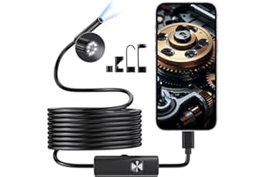 BLUESWAN Endoscope Camera with Light, HD Borescope with Dimmable LED Bulbs, 16.4ft Semi-Rigid Snake Camera for iOS & Android, IP67 Waterproof Boroscope Inspection Tools for Sewer, Cool Gadgets for Men