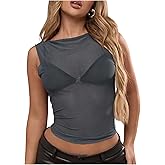 Milumia Women's Sheer Mesh Tank Top Sleeveless See Through Rave Tops Party