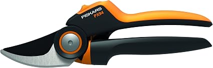 tijera de podar profesional Fiskars , Cuchilla bypass y mango giratorio, Longitud: 22 cm, Negro/Naranja, 1023628
