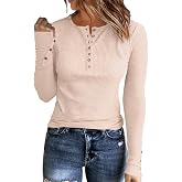 APOFER Women Long Sleeve Ribbed Tunic Crew Neck Tops Slim Henley Shirts | Soft Lightweight Knit Tops, Basic Slim Fit T-shirt, Casual Tees, Daily Wear Going Out, Spring solo, Fall Winter Layering