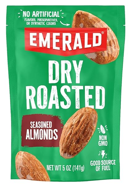 EMERALD NUTS DRY ROASTED ALMONDS (1-PACK) | 5 OZ RESEALABLE BAG | PLANT-BASED PROTEIN, KOSHER CERTIFIED, NON-GMO | CONTAINS NO ARTIFICIAL PRESERVATIVES, FLAVORS OR SYNTHETIC COLORS