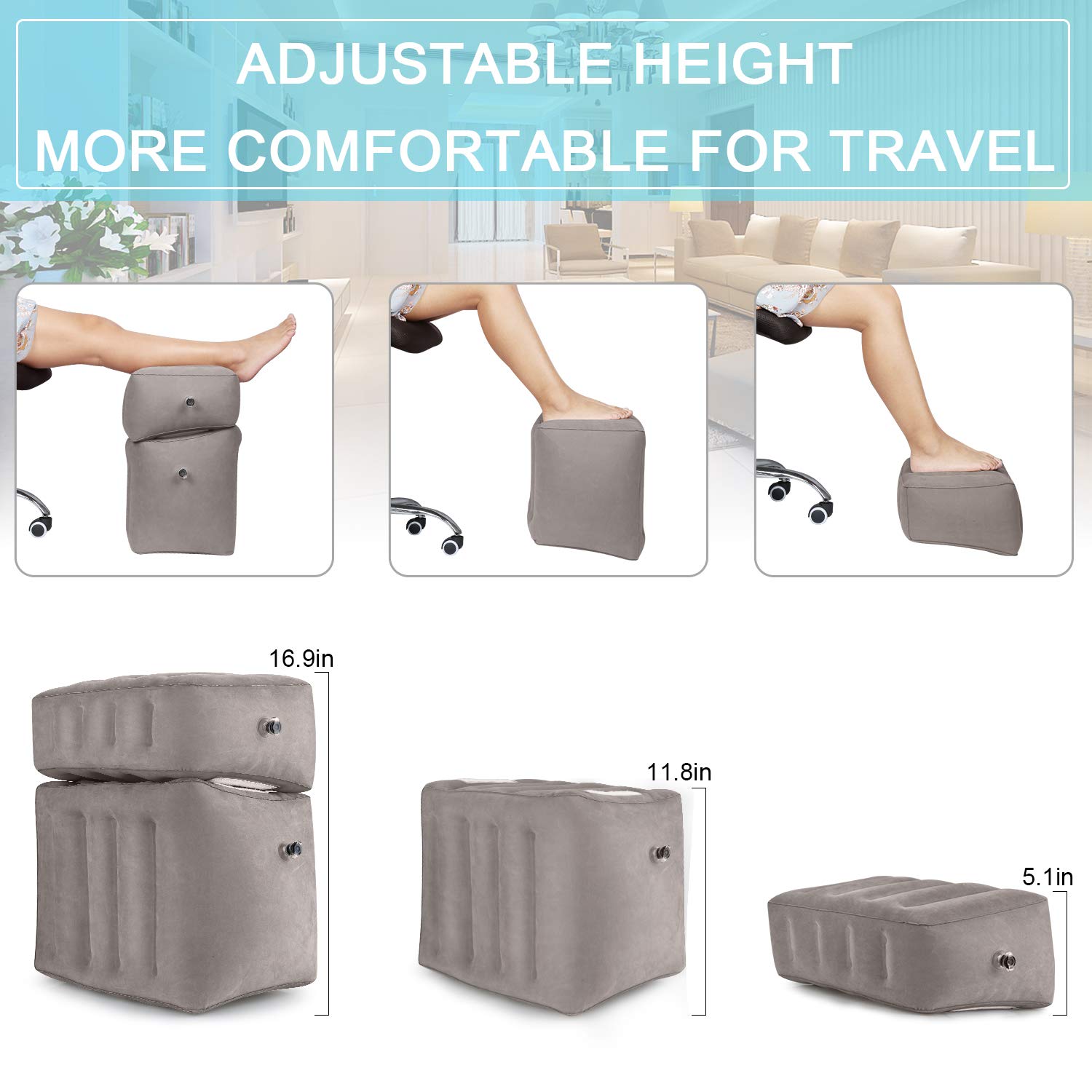 Fußstütze Reisekissen für Flugzeug, 2-in-1 Design, Höhenverstellbar, Aufblasbares Kissen für Kinder zum Hinlegen oder Schlafen bei Langstreckenflügen (2)