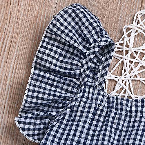 Tantisy ♣↭♣ Baby Girl Dresses 6M-24M Fashion Kids Ruffled Sleeve Plaid Princess Party Casual Dress Patchwork Sundress Blue