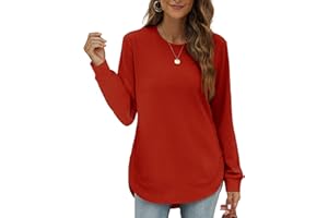 OFEEFAN Womens Sweatshirt Crewneck Long Sleeve Shirts High Low Tops Curved Hem