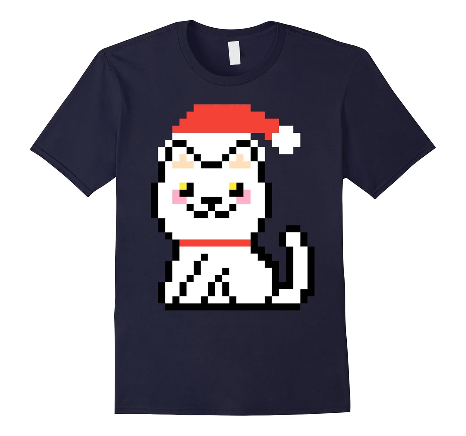 White Kitten Smiling Xmas Retro 8-Bit Pixel Cat Art Shirt-ANZ