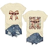 Football Shirts for Women Game Day Football Mom Tshirt Coquette Bow Graphic Sports Season Casual Short Sleeve Tee Tops