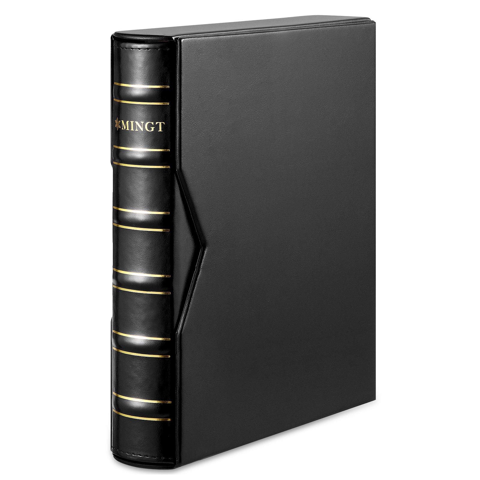 Photo 1 of MUDOR Premium PU Classic Binder with Slipcase Storage Case, 4 Ring Empty Stamp Binder Albums Stockbook for Stamps, Documents, Coins, Bank Notes,Without Inner Pages (Black)