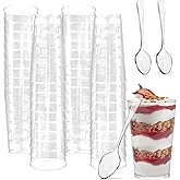 Round Shot Cups - 3 ounce - 100 Count - Spoons Included-Clear Plastic-Straight Wall Shot Glasses - Mini Cup - Dessert Cup - Tasting Sample - Party Shooters - Drink Shot Tumblers-Disposable or Reusable