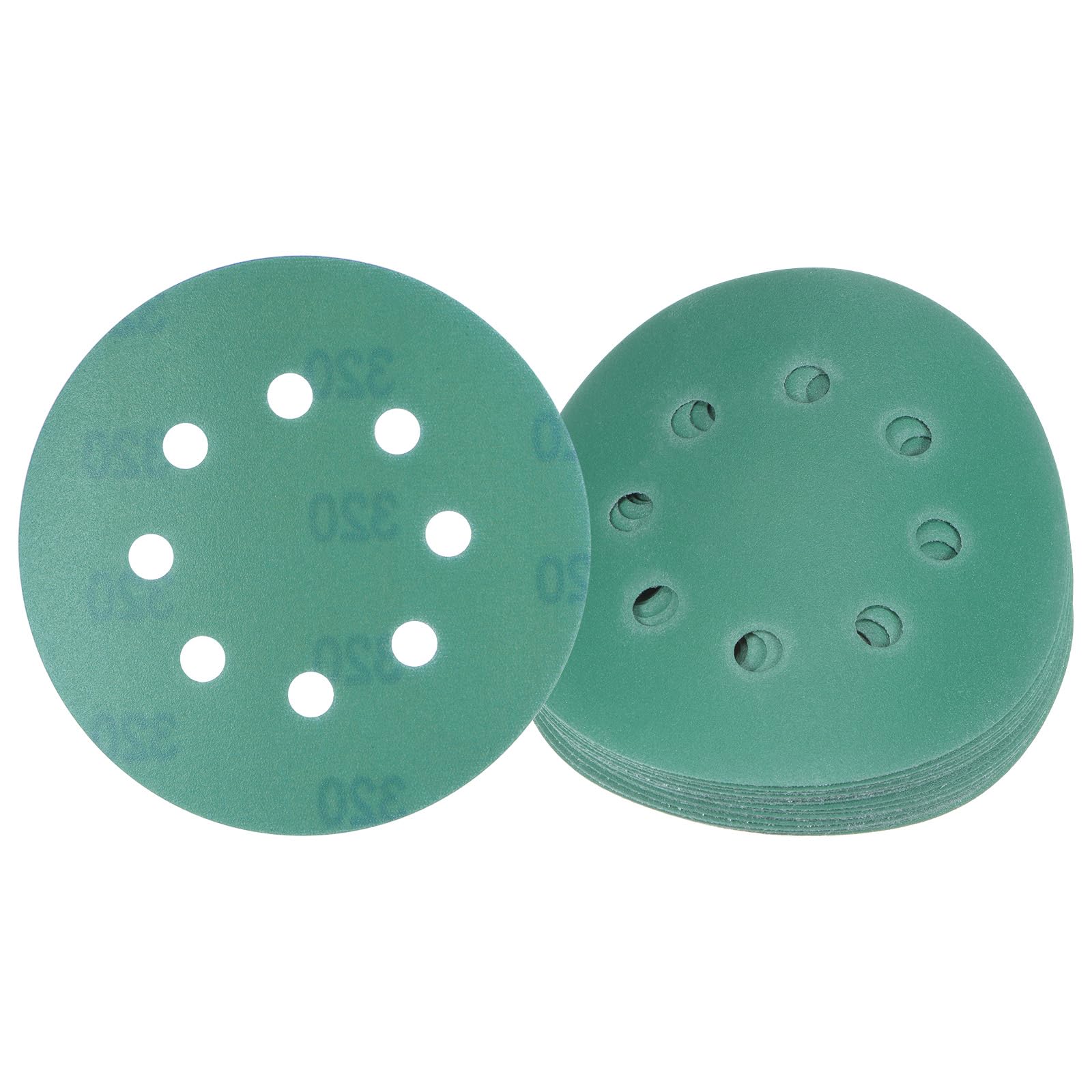 Kozelo 15pcs Green Film Sanding Discs - [5 Inch 320 Grits 8 Hole ] Round Aluminum Oxide Hook & Loop Wet Dry Sander Pads for Wood Metal Polishing Use| Zirconium Corundum Sandpaper