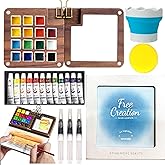 Mini Watercolor Paint Set with 15 Grid Travel Portable Palette Pocket Artists Wooden Gird Paint Box for Kids Painters Students