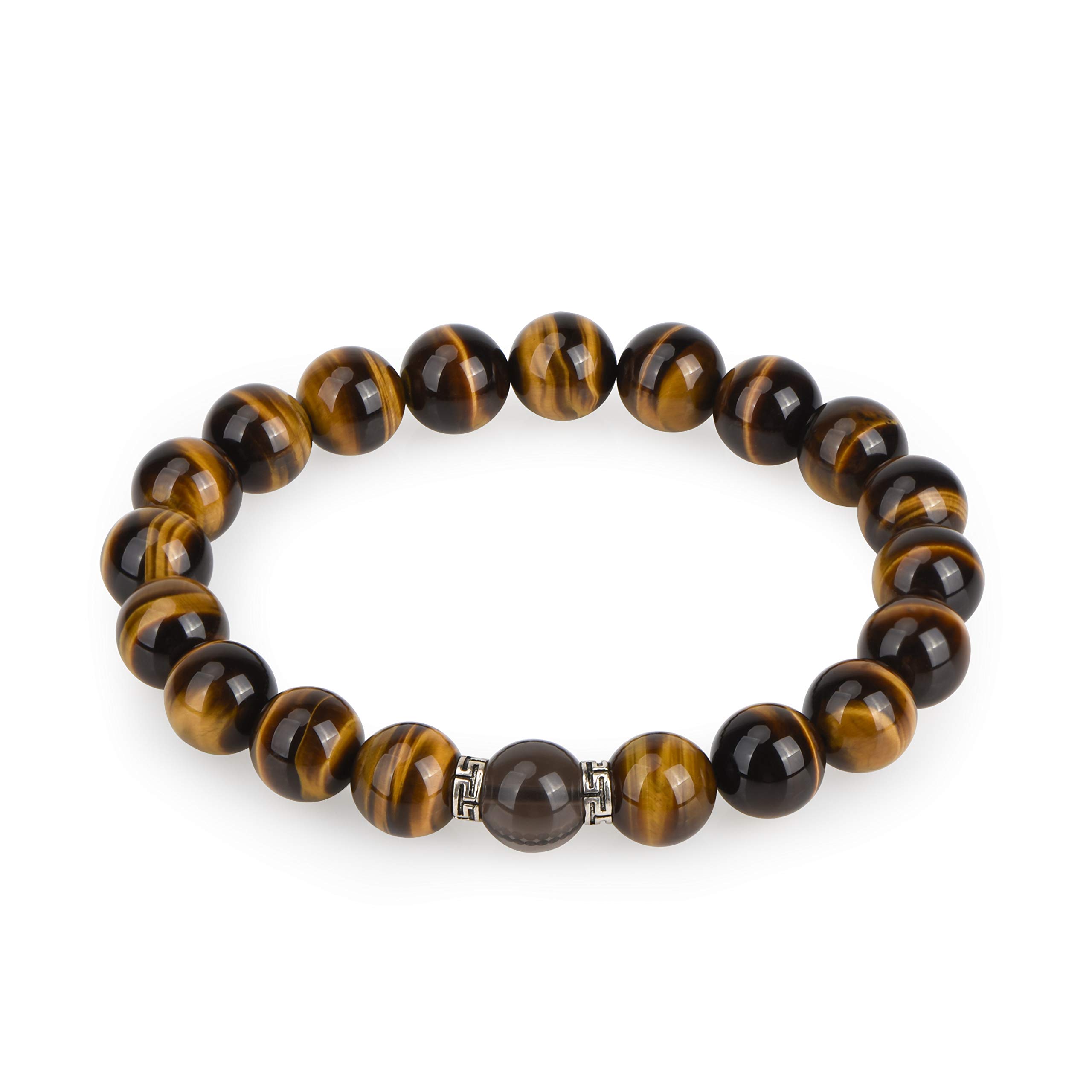 COLORFEY Tiger Eye Bracelet 10mm Real Stone Chakra Healing Bracelet for Men