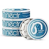 Nectr Energy 50mg Caffeine Pouches - Spearmint Flavored, Sugar-Free Brain Treats. 20x Mini Nicotine-Free Pouches Per Puck. Fast Focus & Energy Supplement - 4 Pack