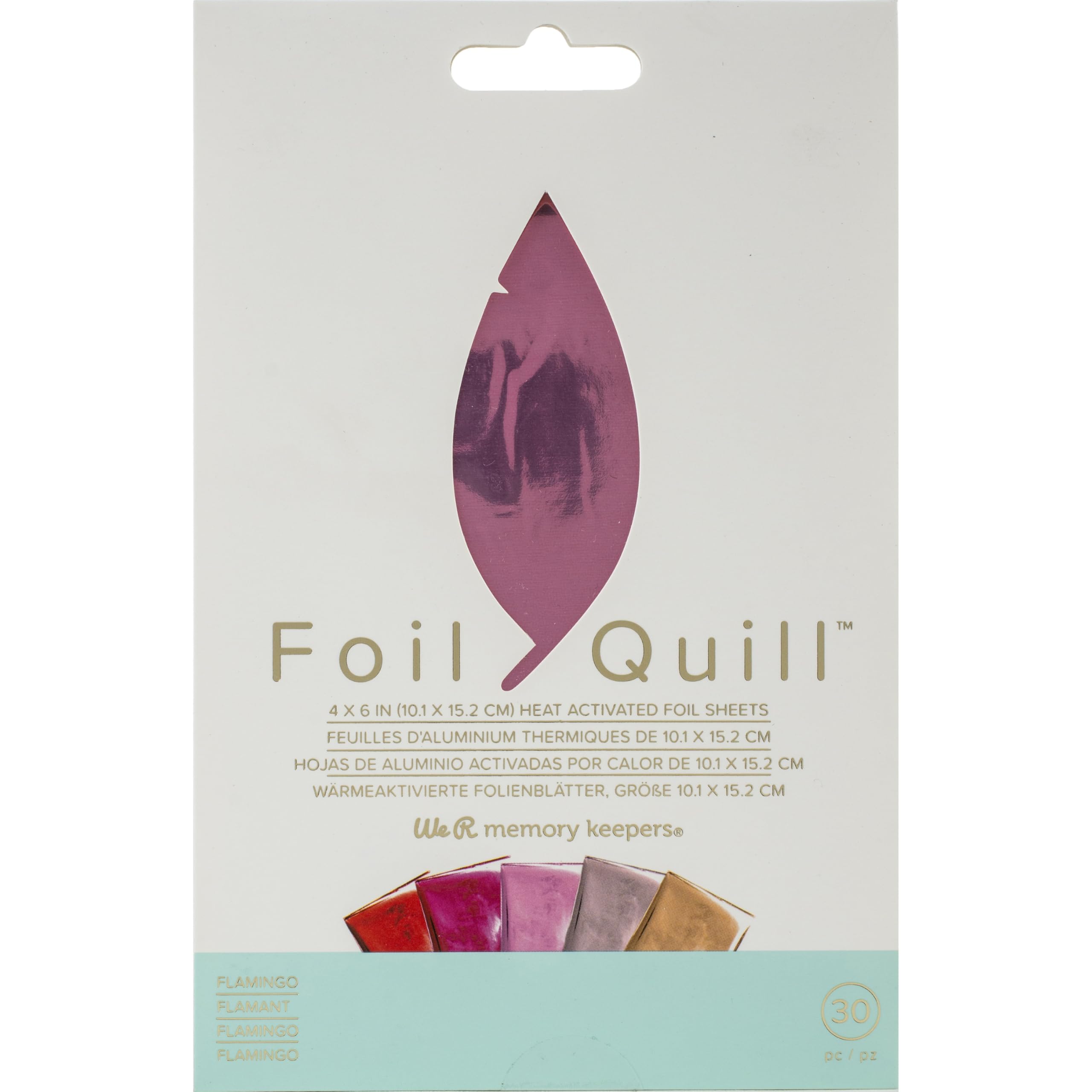 We R Memory Keepers Heat Activated Foil, Flamingo, Set of 30 Sheets in 5 Colours, 4x6", Use with Quill Pen to Create Shiny Embellishments and Designs