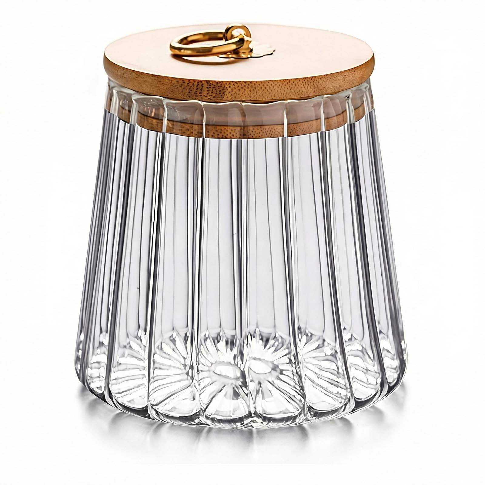 Glass Coffee Nuts Canister Airtight Storage Jar Petal Decorative Jar Airtight Glass Organizer Jar with Sealed Lid Metal Handle for Coffee Beans Tea Sugar Nut Honey Jams (650ml/21oz-Conical)