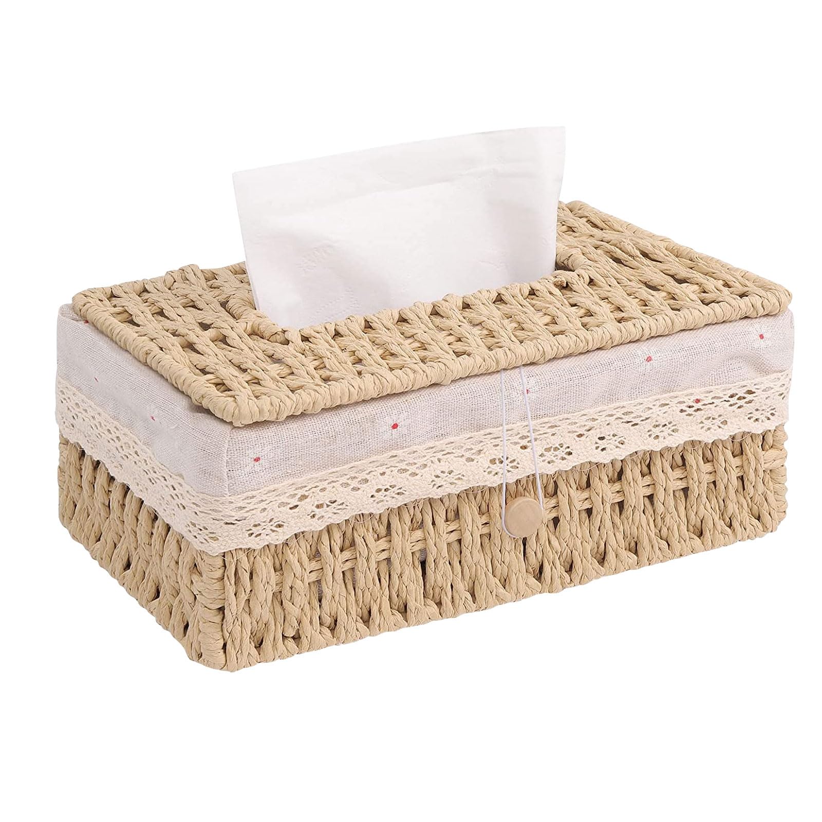 Les-Theresa Boho Tissue Holder Woven Napkin Organizer, Rectangular Tissue Box Cover Woven, Beige, 7.8X5.5X3.9In