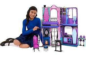 Monster High Boo-tique Hotel Doll House, Foldable Playset with Spooky Surprises in Every Room and 13+ Pieces Including Furniture and Accessories