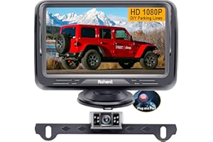 Rohent Backup Camera Monitor HD 1080P Night Vision Waterproof Car Truck License Plate Back Up Rear View Reverse Cam Kit DIY Gridlines R1