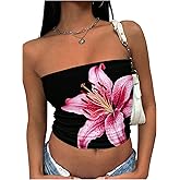 SOLY HUX Women's Floral Tube Tops Summer Strapless Sleeveless Bandeau Going Out Vacation Crop Top