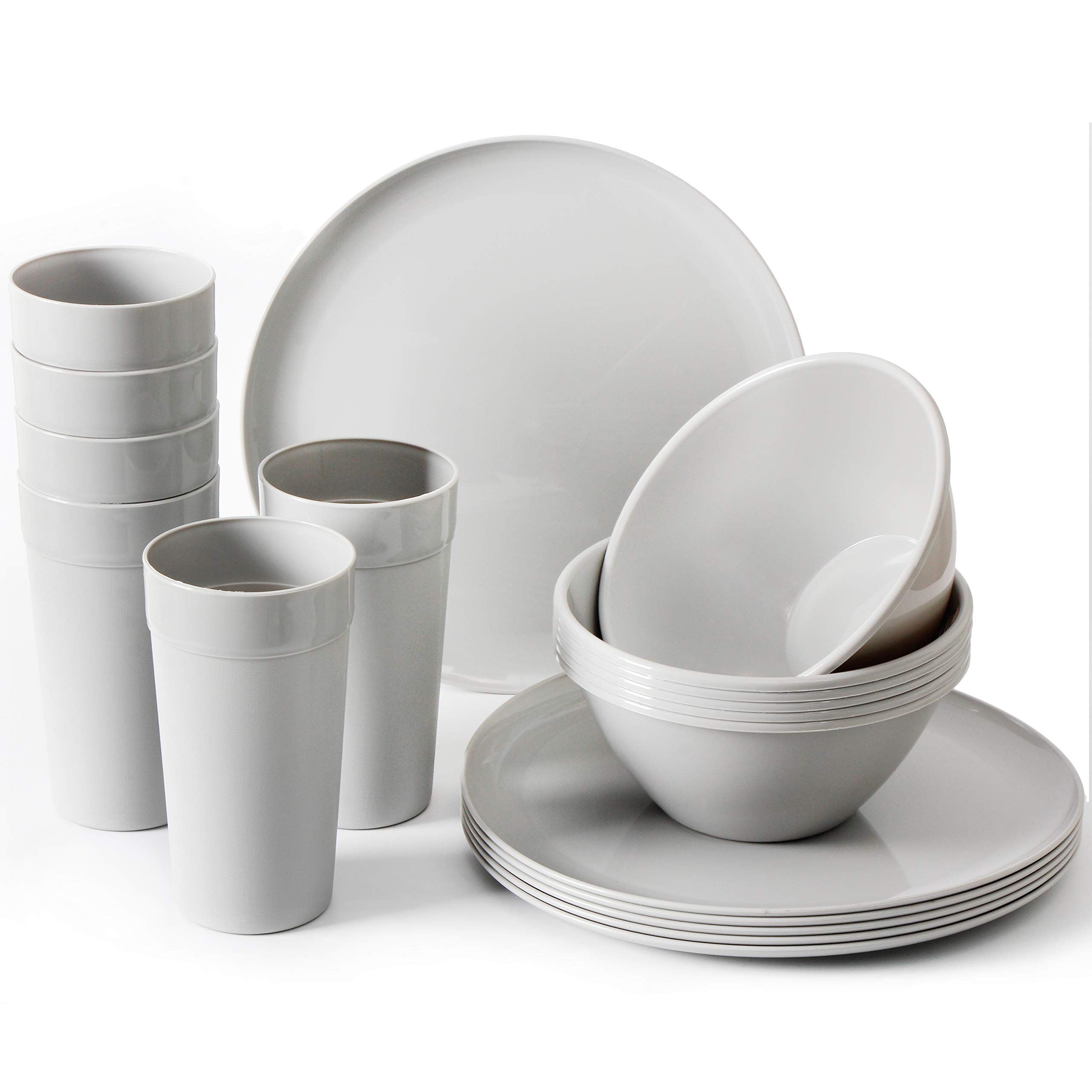 Youngever 18 Piece Plastic Kitchen Dinnerware Set, Plates, Dishes, Bowls, Cups, Service for 6 in Grey Color — image 1