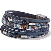 FANCY SHINY Boho Leather Wrap Bracelets Trendy Layered Bracelets with Magnetic Clasp Strackable Bohemian Jewelry Cowboy Cowgirl Chic Gifts for Women