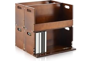 CroBlissful 4 Set Wooden DVD Storage Box DVD Storage Shelf Holder Solid Wood Cassette Tape Display Organizer with Carrying Handle for CD, Movie Cases, Each Organizer Can Store up to 26 Boxes (Brown)