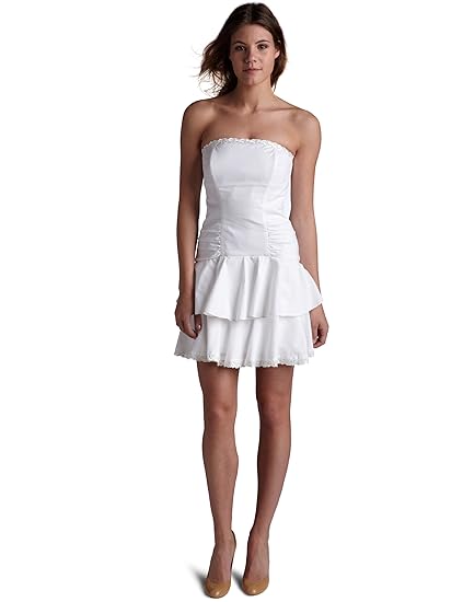 white strapless ruffle dress