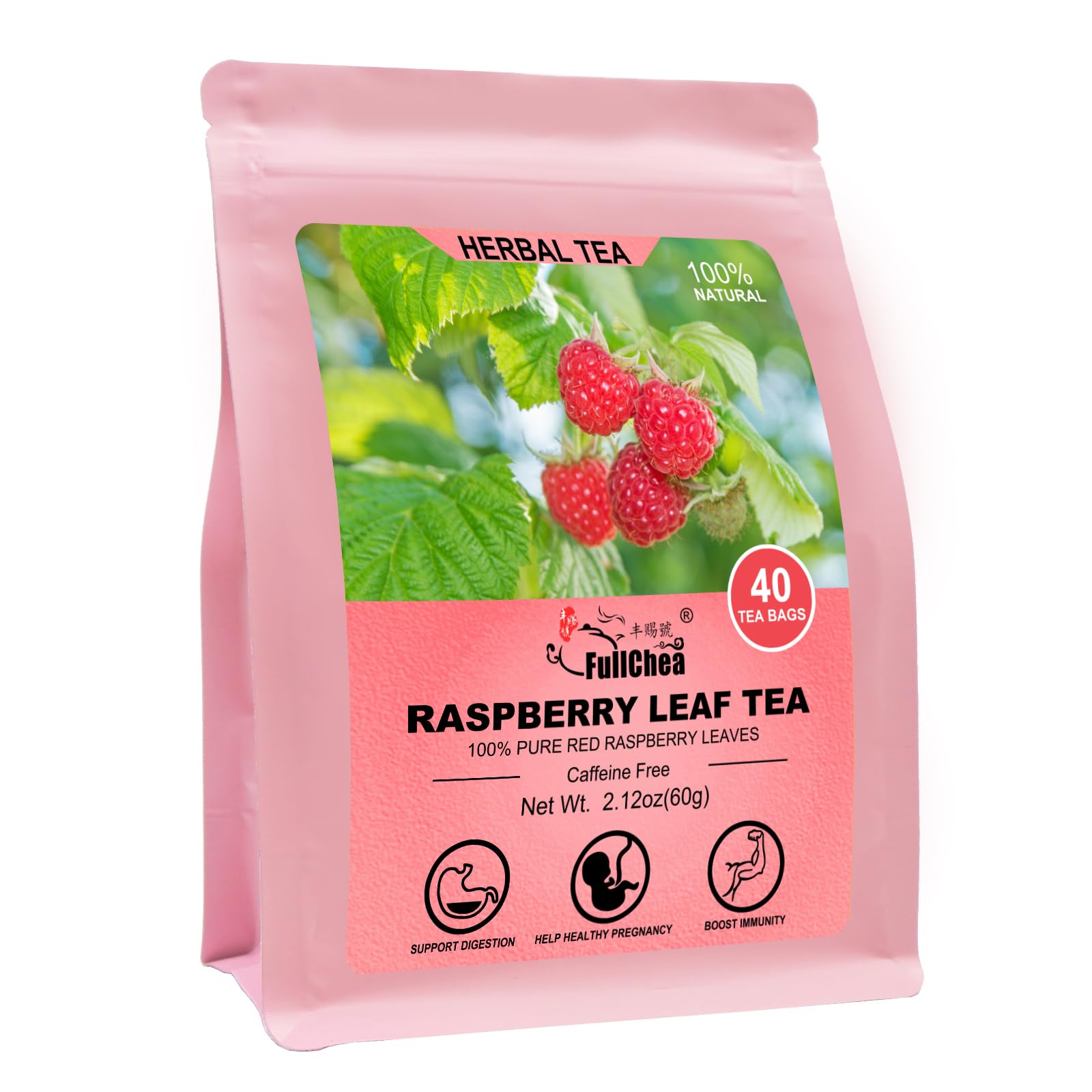 FullChea - Raspberry Leaf Tea Bag, 40 Teabags - Natural Pregnancy Tea - Pure Red Raspberry Leaf Herbal Tea - Non-GMO - Caffeine-free - Help Childbirth & Support Menstrual