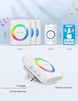 TECKNET Wireless Doorbell 3 Receivers 400m RGB Light IP65 60 Chimes 5 Volume view 6
