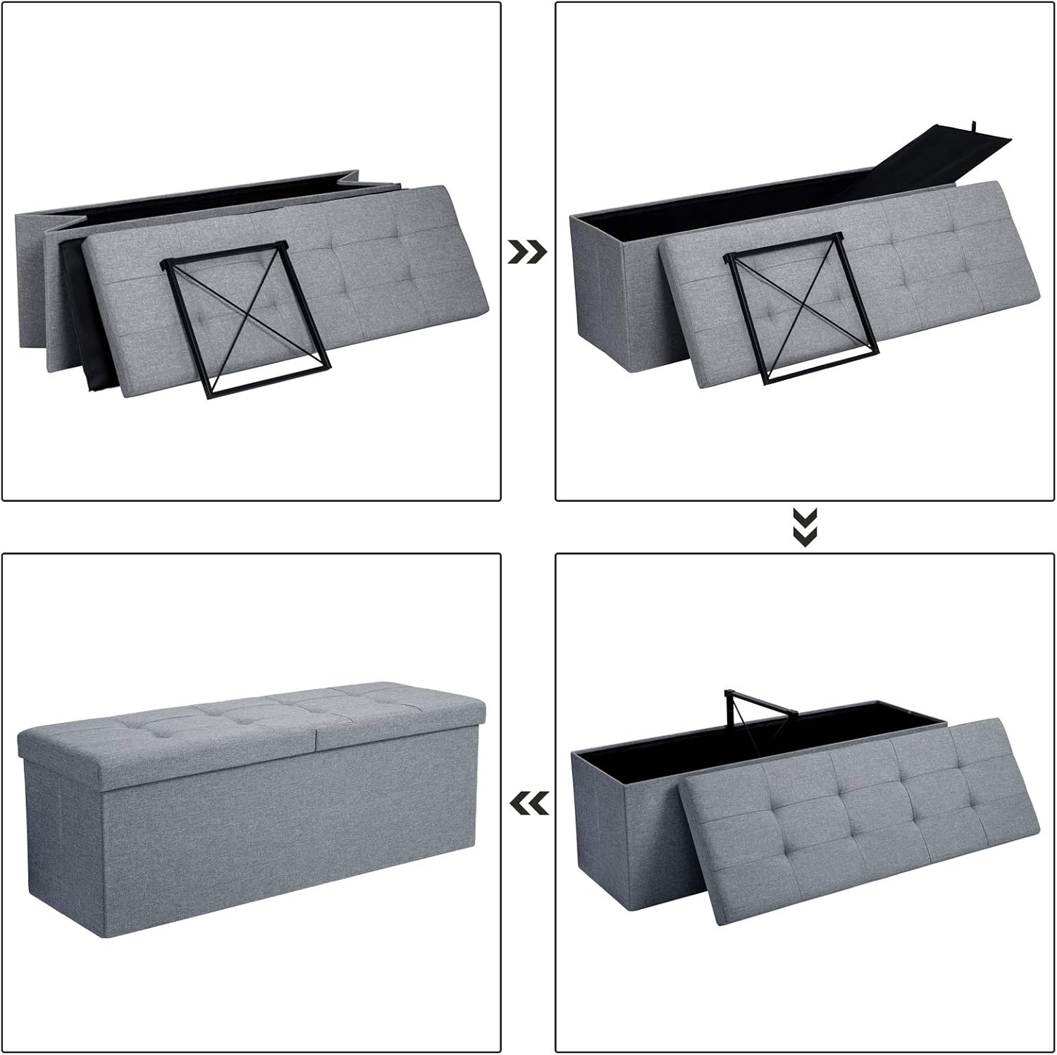 Muebles Baul con Tapa Abatible para Cama Asiento Plegable de 300kg