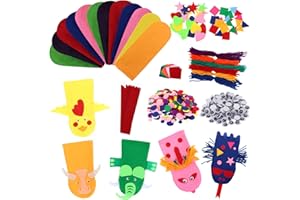 YAVERON 12 Pieces DIY Hand Puppets Making Kit Felt Sock Creative Art Craft Making Your Own Puppets Colorful Pompoms Wiggle Googly Eyes Storytelling Role Play Party Supplies