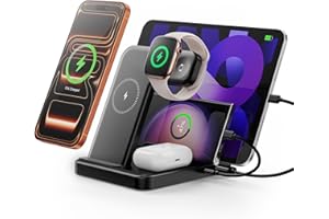 Caxdon Multiple Devices Charging Station, 5-in-1 Charging Station for iPhone 17 Pro Max/Pro/16/15/14/13/12, iPad Pro/Air/Mini