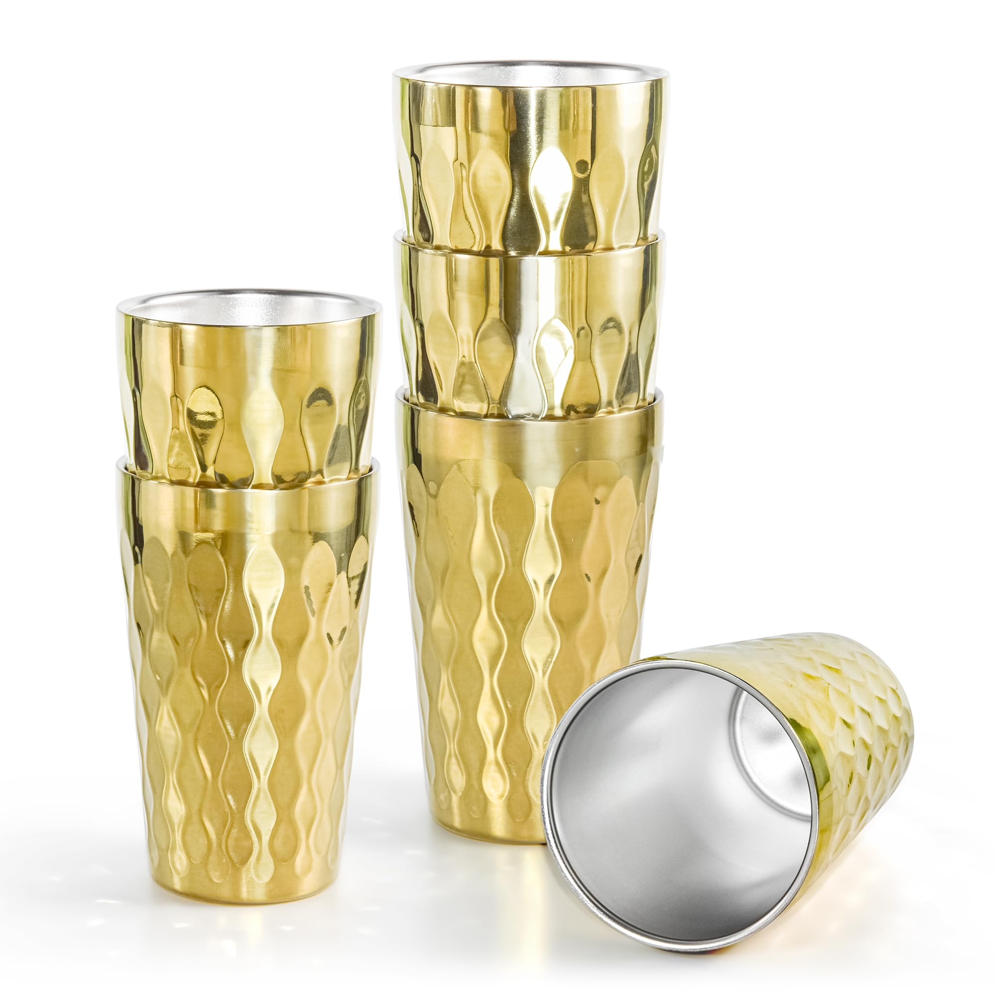 Photo 1 of AGH 6 Pack Stainless Steel Cups for Kids, Metal Cups 12oz Double Layer Insulated Cup Pint Cup, Metal Drinking Cups Beer Tumbler Camping Cup Reusable Stackable Cup for Party Outdoor (Bright Gold)