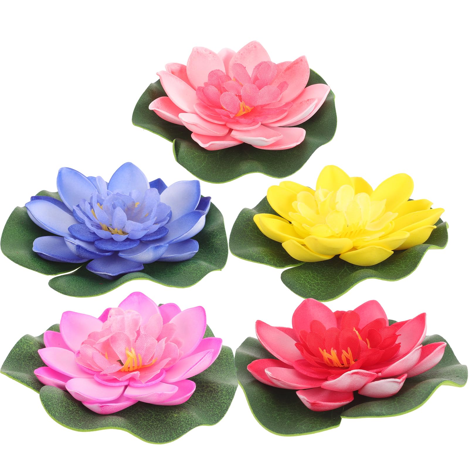 SEWACC 5Pcs Artificial Water Lily Flowers Artificial Floating Foam Lotus Flower with Water Lily Pad, Artificial Lotus for Pond Decor (Mixed Colors)