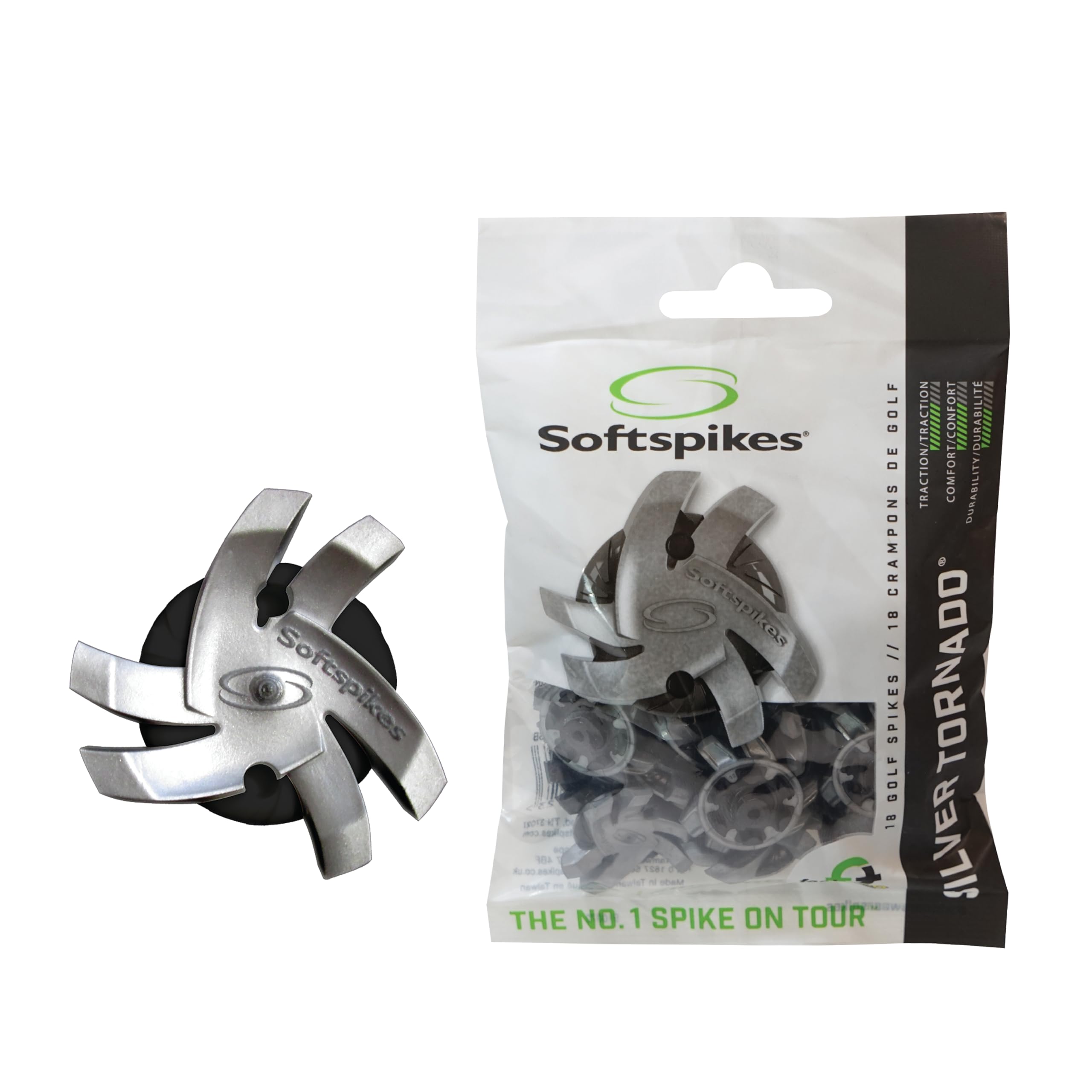 SOFTSPIKES Silver Tornado Cleat (FTS 3.0), Silver/Black, Bag of 1 set