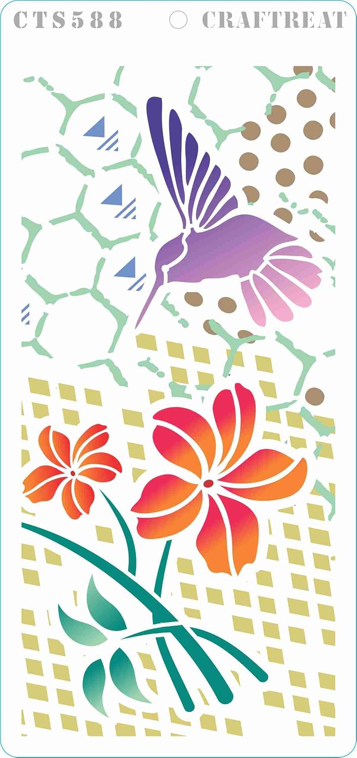 CrafTreat Mixed Media Stencils for Crafts Reusable Vintage, Flower and Hummingbird Stencil & Butterfly Magic (2Pcs) - Image 3