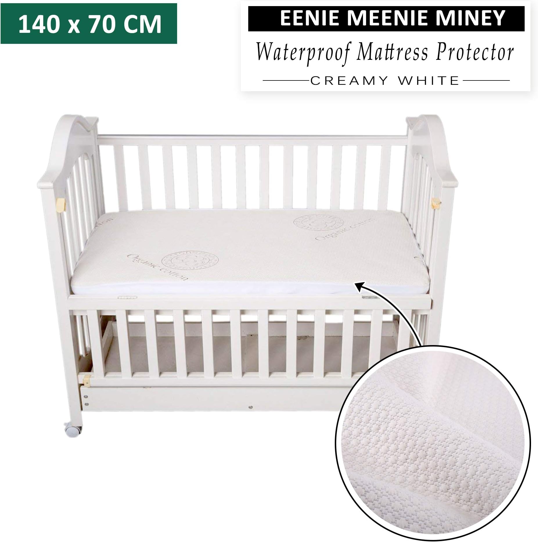 Waterproof Mattress Protector for Baby Cot Bed (140 x 70cm) (Creamy-White)