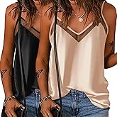 Ekouaer Womens Silk Satin Cami Tank Top 2026 Mesh V-Neck Adjustable Strap Sleeveless Summer Camisole Blouse